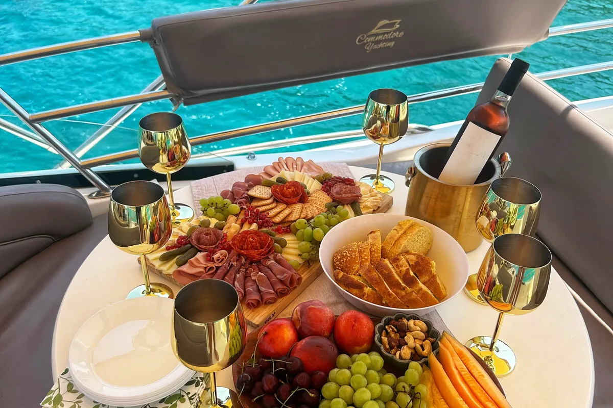 Deck of UNPLUGGED, a Prestige 46 Fly motor yacht at Split, Croatia