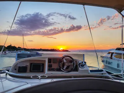 Cockpit of UNPLUGGED, a Prestige 46 Fly motor yacht at Split, Croatia