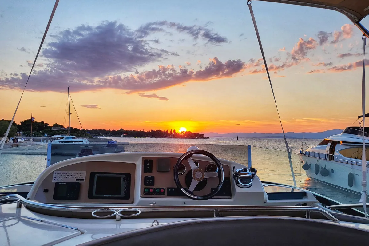 Cockpit of UNPLUGGED, a Prestige 46 Fly motor yacht at Split, Croatia