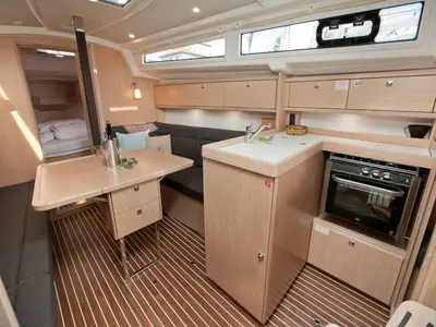 Galley of Cookie, a Bavaria Cruiser 34 Style sailboat at Zadar, Croatia
