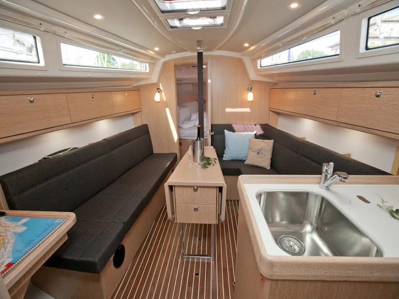 Galley of Cookie, a Bavaria Cruiser 34 Style sailboat at Zadar, Croatia