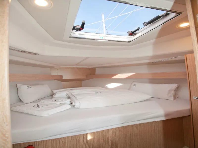 Cabin on Cookie, a Bavaria Cruiser 34 Style sailboat at Zadar, Croatia
