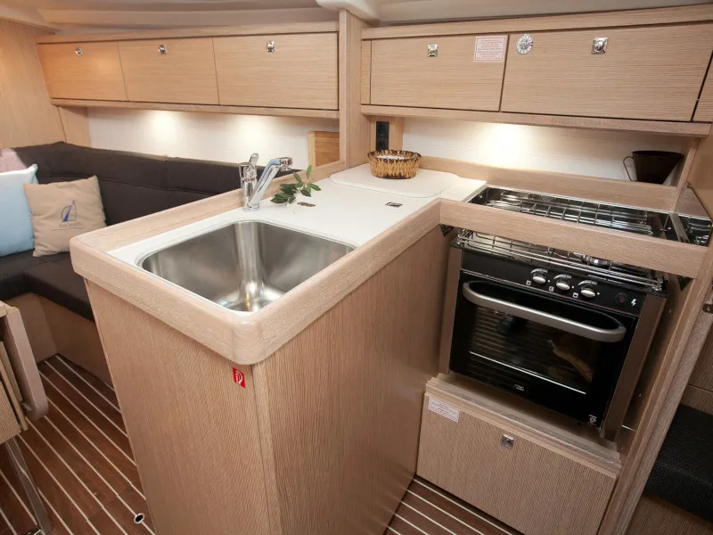 Galley of Cookie, a Bavaria Cruiser 34 Style sailboat at Zadar, Croatia