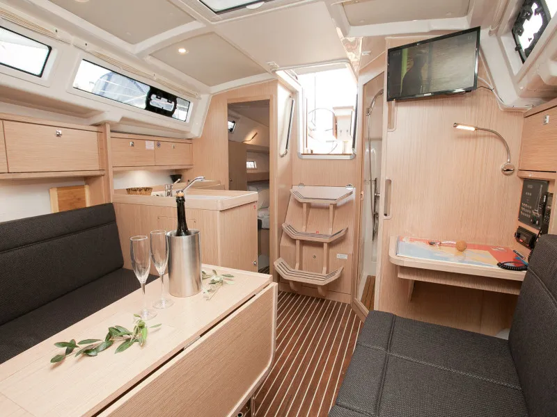 Salon of Cookie, a Bavaria Cruiser 34 Style sailboat at Zadar, Croatia