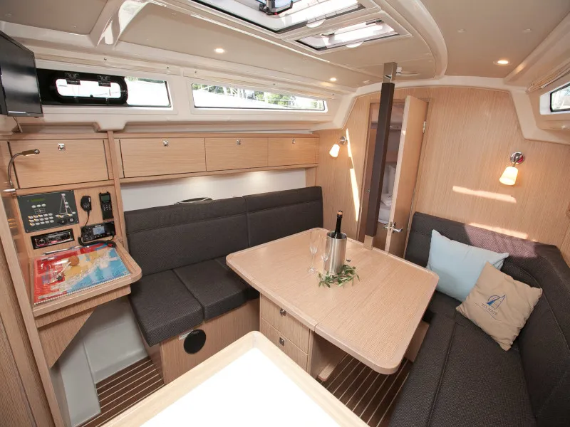 Salon of Cookie, a Bavaria Cruiser 34 Style sailboat at Zadar, Croatia