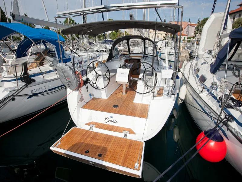 Exterior view of Cookie, a Bavaria Cruiser 34 Style sailboat at Zadar, Croatia