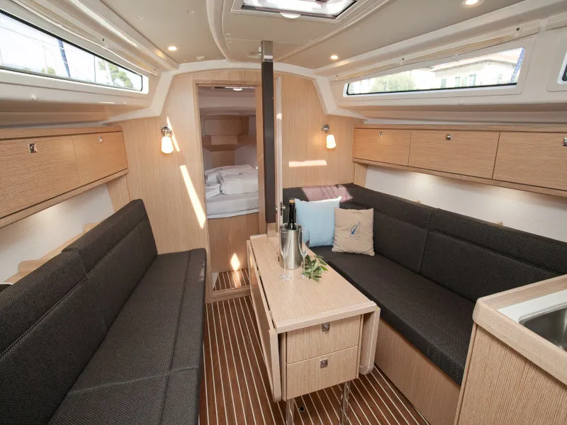 Salon of Cookie, a Bavaria Cruiser 34 Style sailboat at Zadar, Croatia