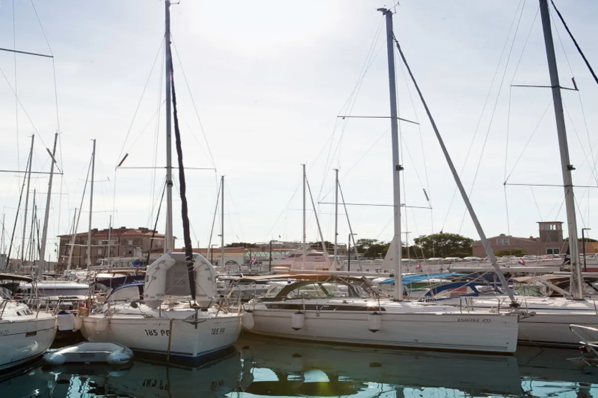 Exterior view of Cookie, a Bavaria Cruiser 34 Style sailboat at Zadar, Croatia