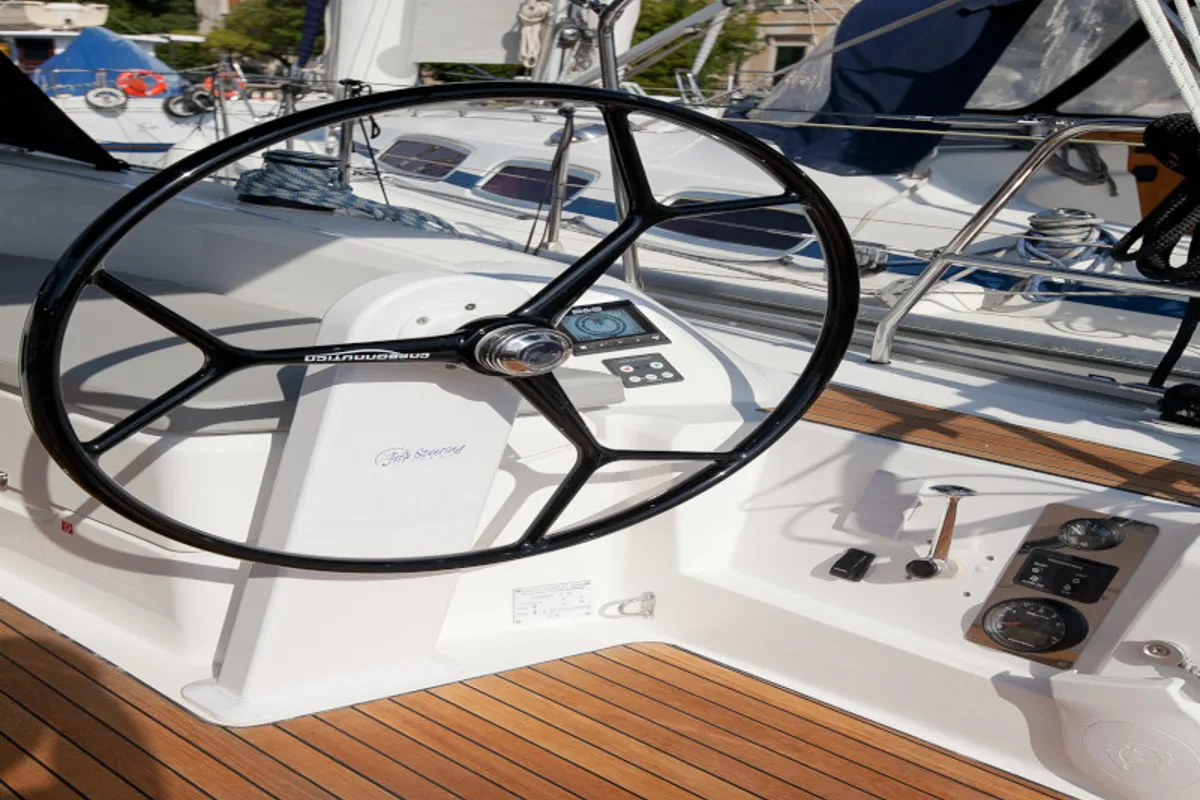 Cockpit of Cookie, a Bavaria Cruiser 34 Style sailboat at Zadar, Croatia