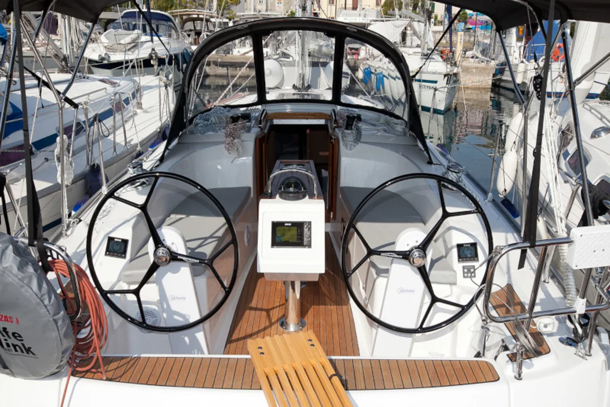 Cockpit of Cookie, a Bavaria Cruiser 34 Style sailboat at Zadar, Croatia