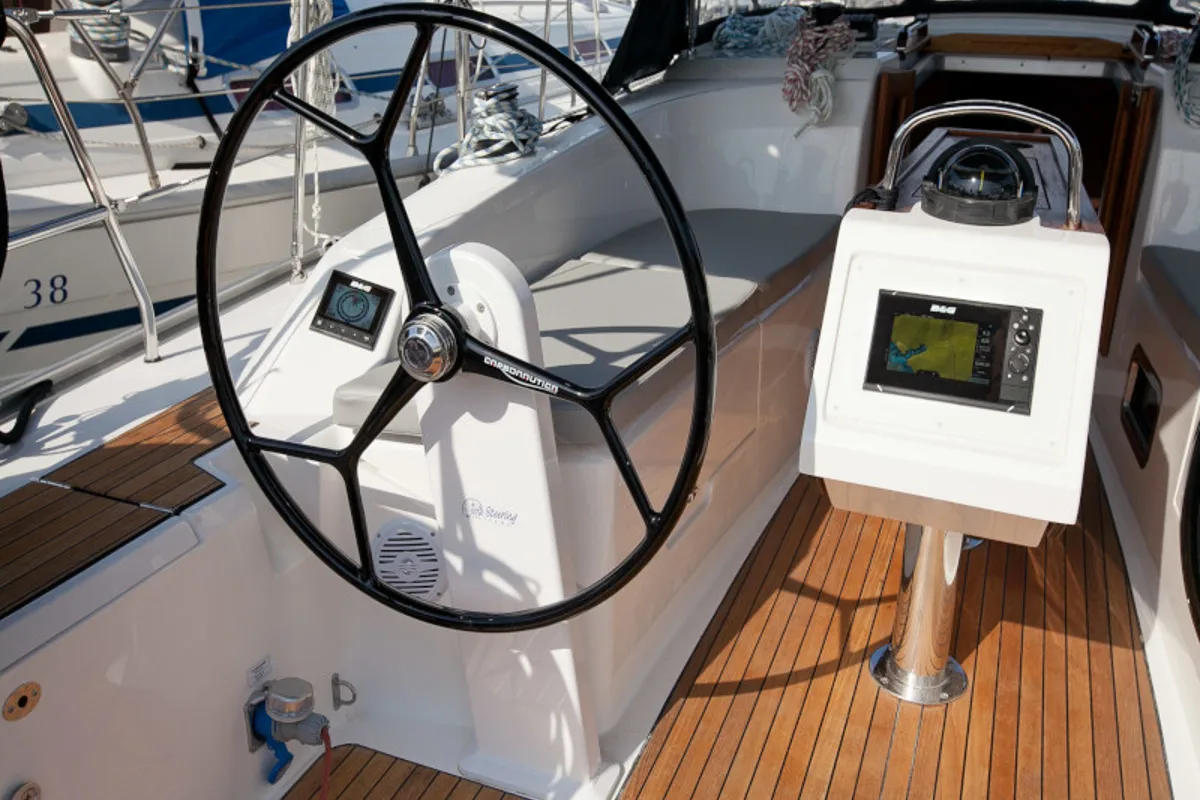 Cockpit of Cookie, a Bavaria Cruiser 34 Style sailboat at Zadar, Croatia