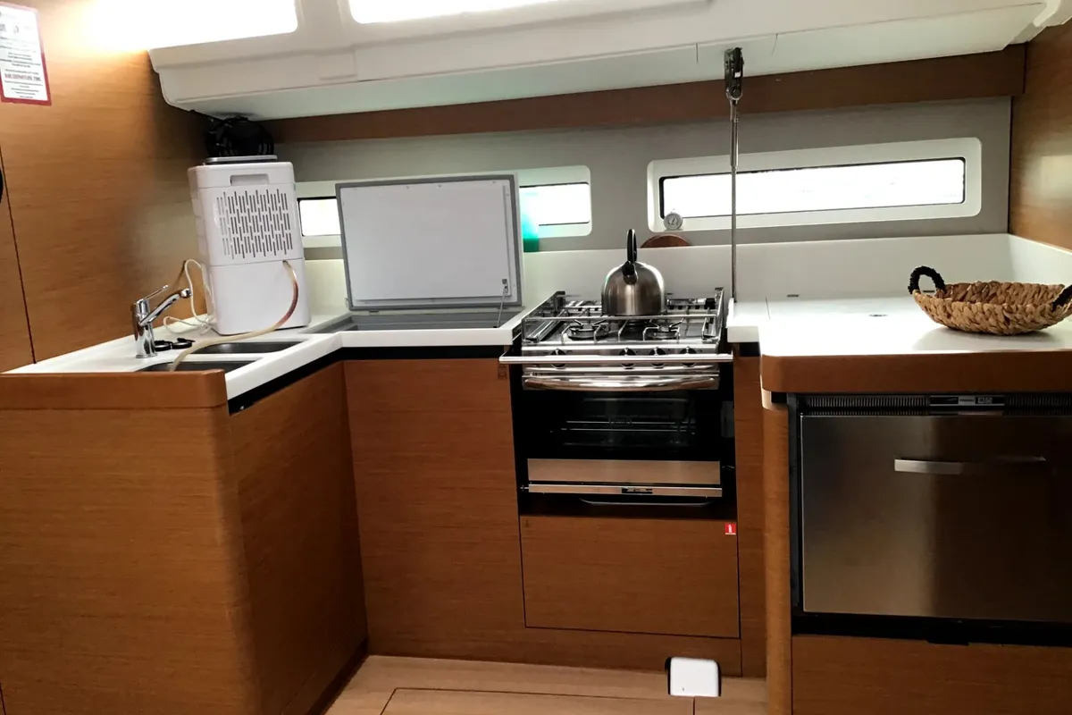 Galley of Helia, a Jeanneau Sun Odyssey 490 sailboat at Volos Municipality, Greece