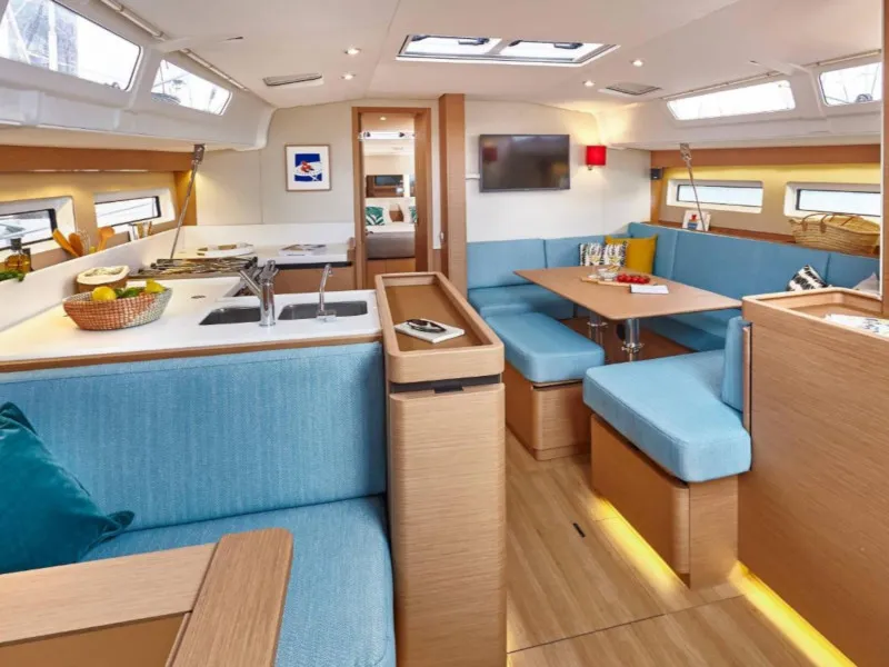 Salon of Helia, a Jeanneau Sun Odyssey 490 sailboat at Volos Municipality, Greece