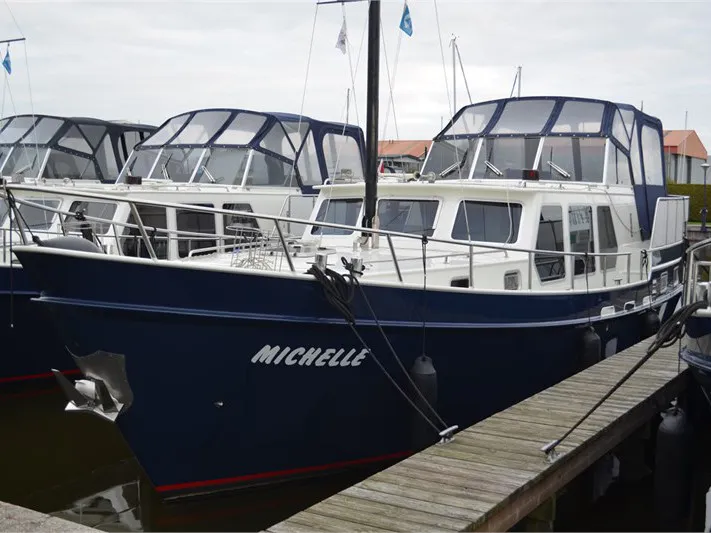 Exterior view of Michelle, a De Drait Kotterjacht 12.2 GL motorboat at Woudsend, Netherlands