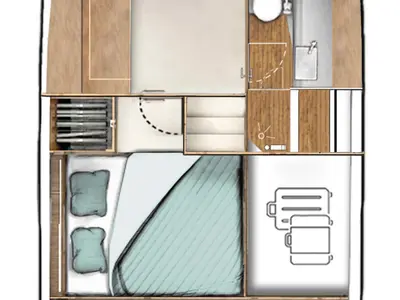 Floor plan of Felicita, a Sealine S335 motorboat at Grad Biograd na Moru, Croatia
