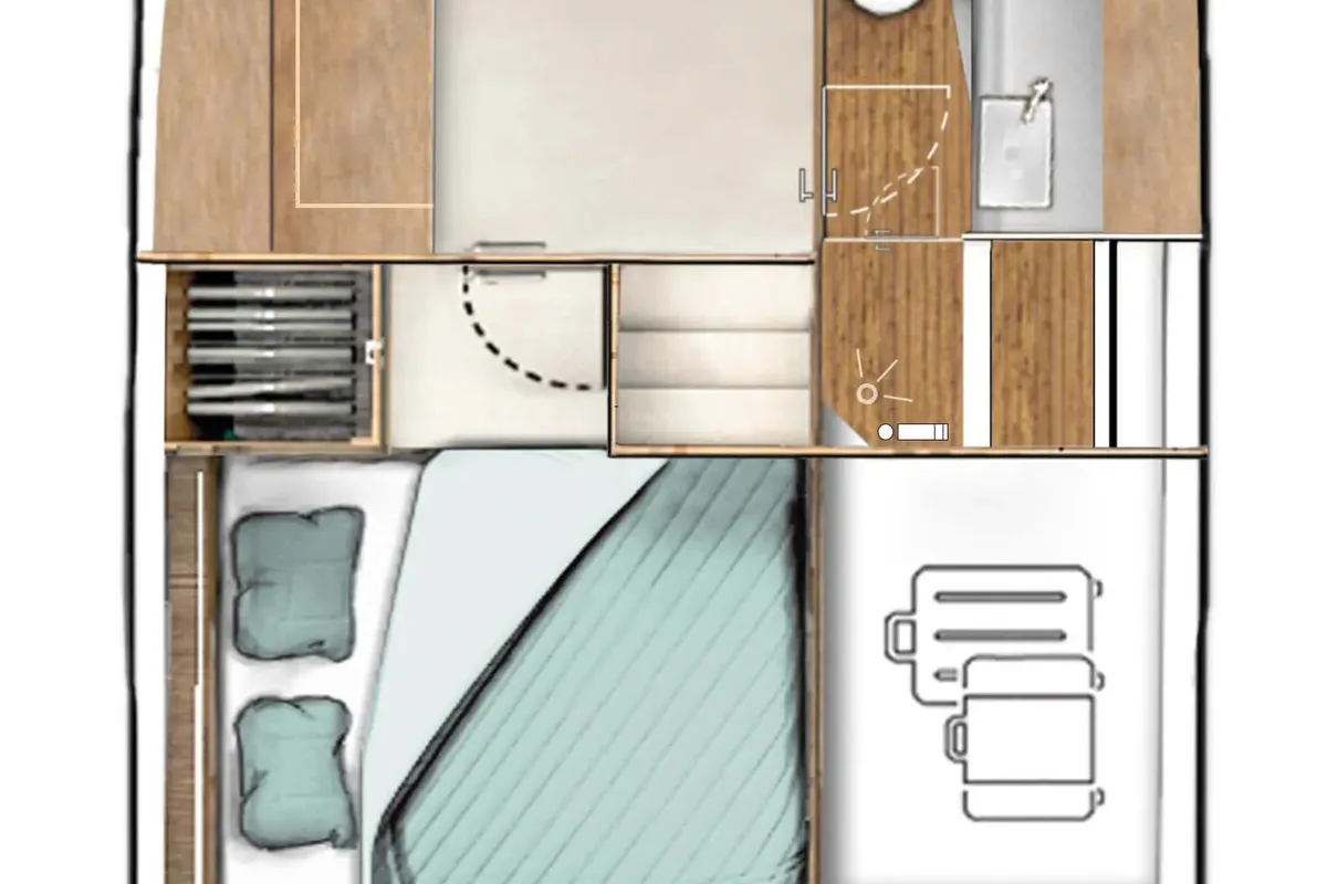 Floor plan of Felicita, a Sealine S335 motorboat at Grad Biograd na Moru, Croatia