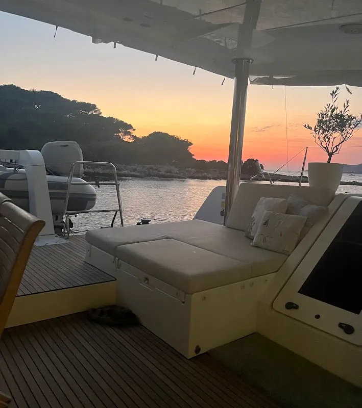 Deck of Discovery I, a Lagoon 52F catamaran at Općina Marina, Croatia