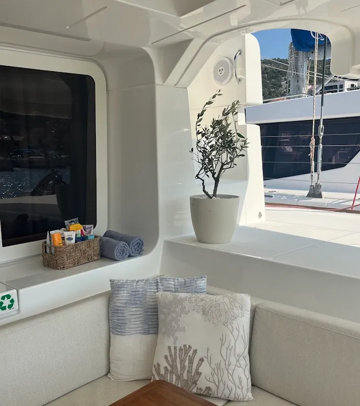 Deck of Discovery I, a Lagoon 52F catamaran at Općina Marina, Croatia