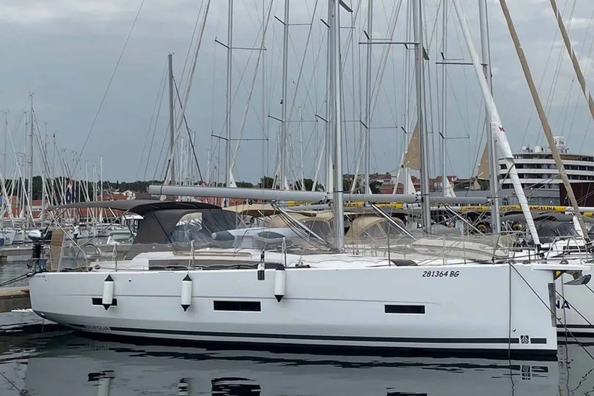 Exterior view of Karla, a Dufour 430 sailboat at Split, Croatia