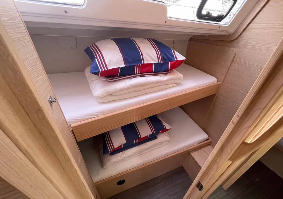 Cabin on Karla, a Dufour 430 sailboat at Split, Croatia