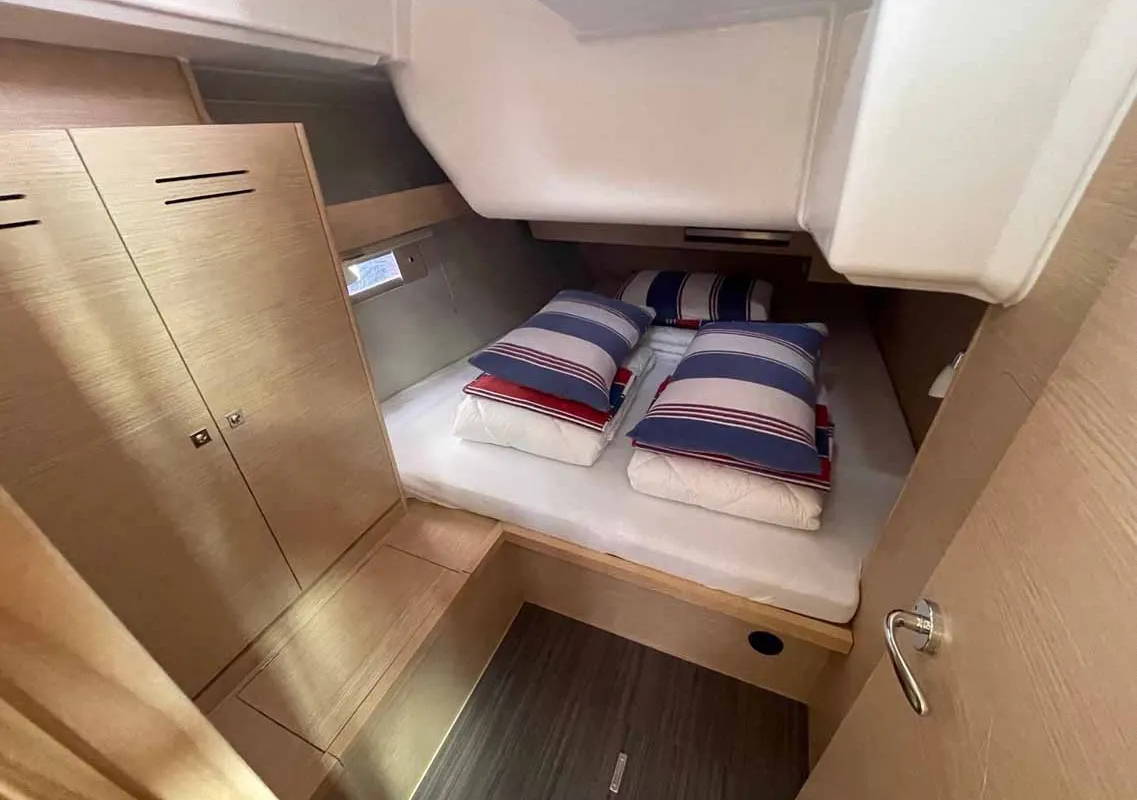 Cabin on Karla, a Dufour 430 sailboat at Split, Croatia