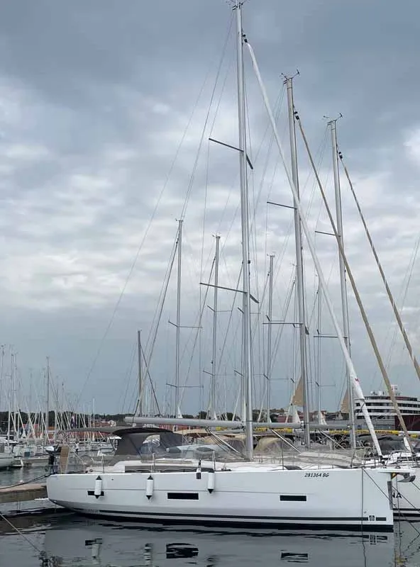 Exterior view of Karla, a Dufour 430 sailboat at Split, Croatia