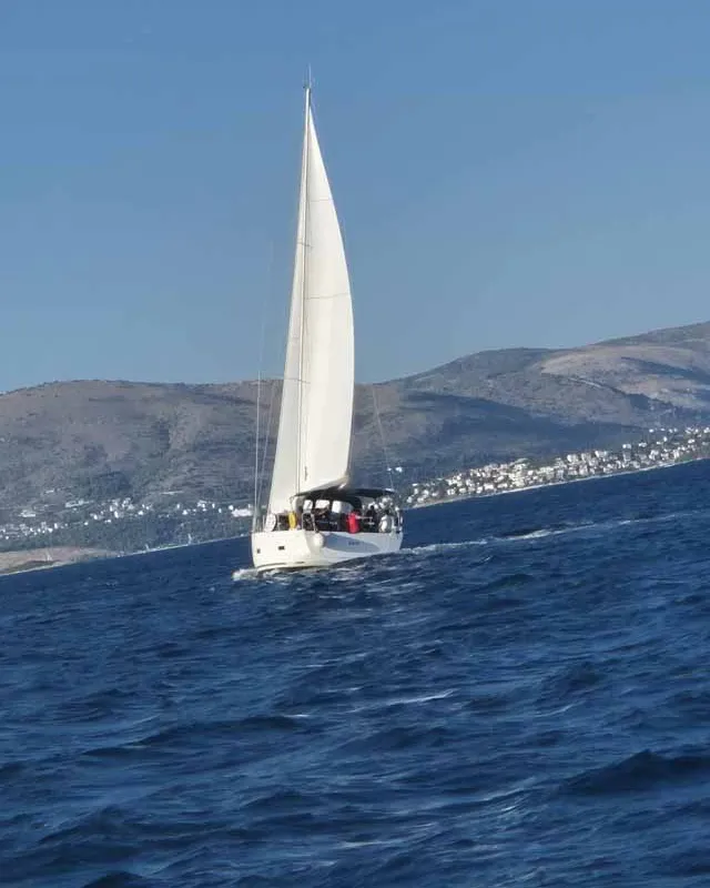 Exterior view of Karla, a Dufour 430 sailboat at Split, Croatia