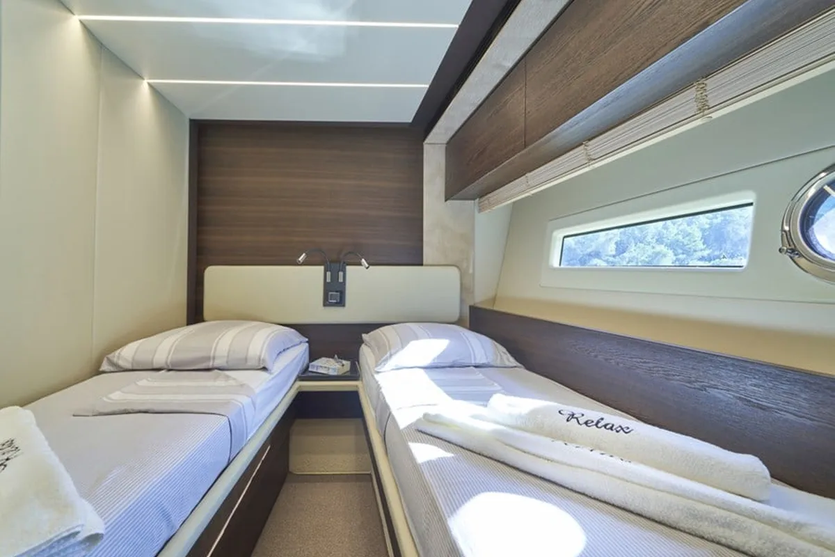 Cabin on Relax of Croatia, a Azimut 72 Fly motor yacht at Općina Sukošan, Croatia