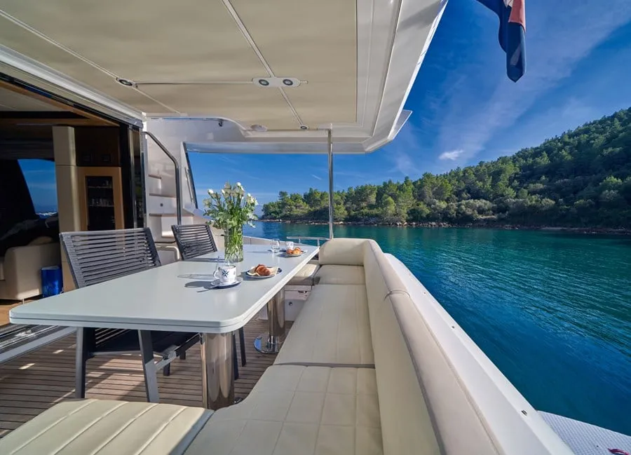 Deck of Relax of Croatia, a Azimut 72 Fly motor yacht at Općina Sukošan, Croatia
