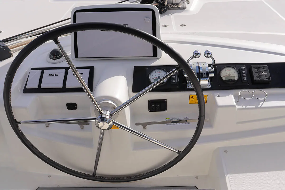 Cockpit of La Badine, a Lagoon 46 catamaran at Road Town, British Virgin Islands