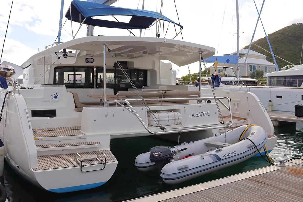 Exterior view of La Badine, a Lagoon 46 catamaran at Road Town, British Virgin Islands