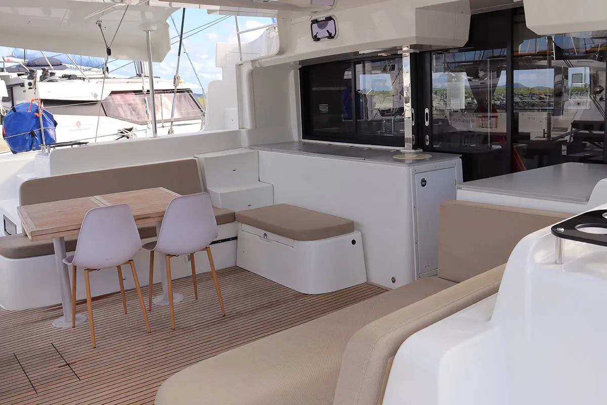 Deck of La Badine, a Lagoon 46 catamaran at Road Town, British Virgin Islands