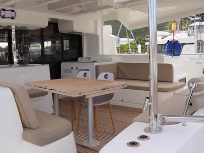 Deck of La Badine, a Lagoon 46 catamaran at Road Town, British Virgin Islands