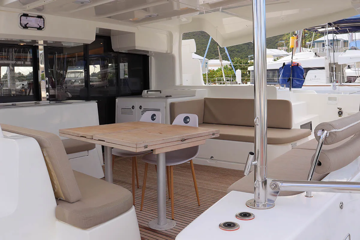 Deck of La Badine, a Lagoon 46 catamaran at Road Town, British Virgin Islands