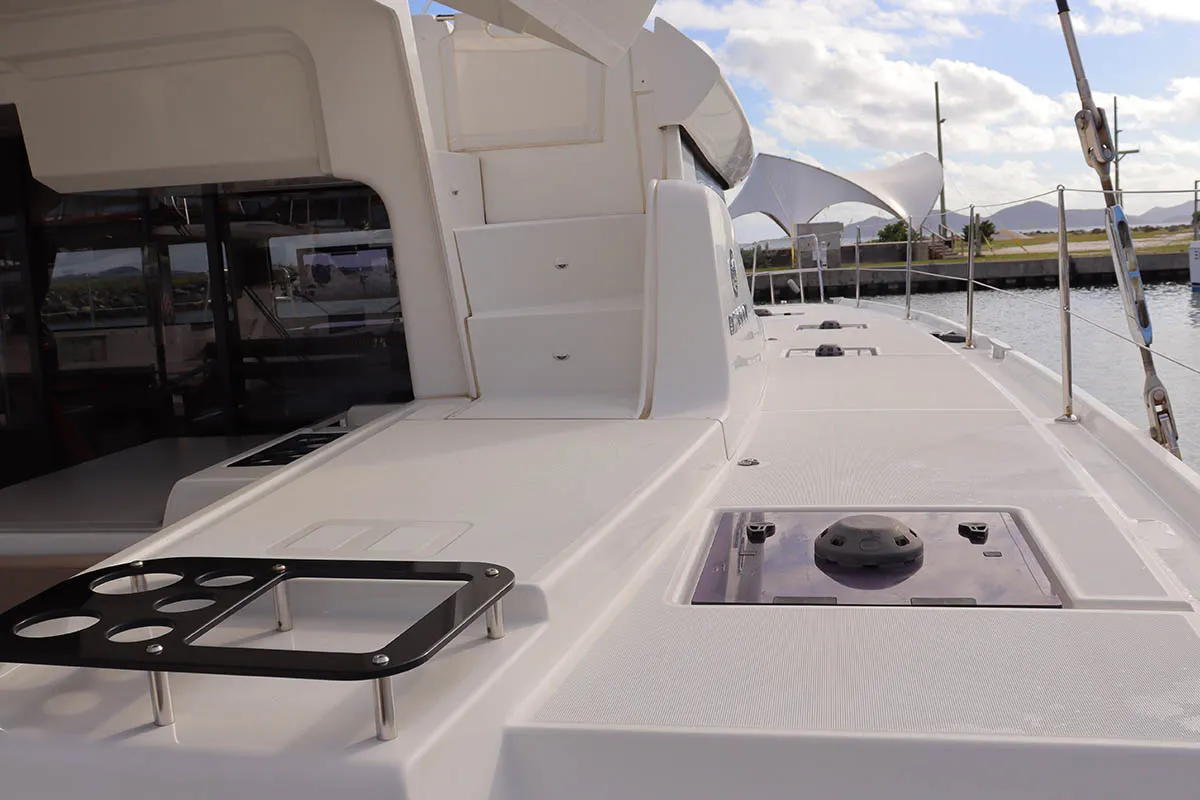 Deck of La Badine, a Lagoon 46 catamaran at Road Town, British Virgin Islands