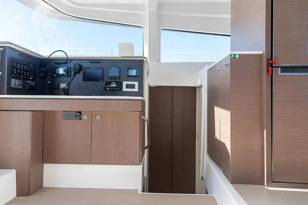 Cockpit of Kos 42.6, a Bali 4.2 catamaran at Sipias Municipal Unit, Greece