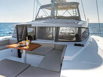 Deck of Kos 42.6, a Bali 4.2 catamaran at Sipias Municipal Unit, Greece