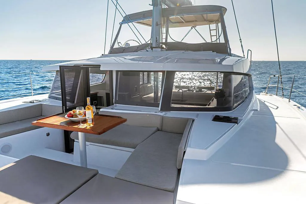 Deck of Kos 42.6, a Bali 4.2 catamaran at Sipias Municipal Unit, Greece