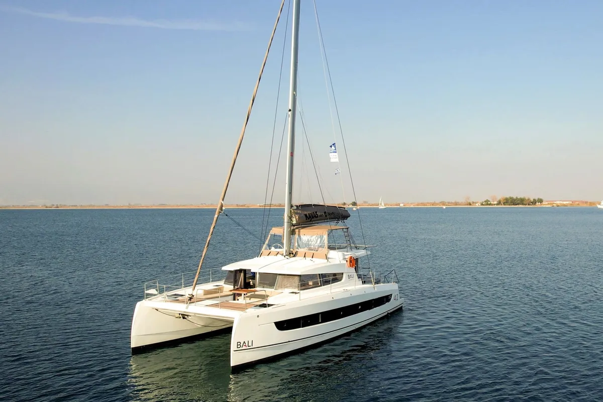 Exterior view of Kos 42.6, a Bali 4.2 catamaran at Sipias Municipal Unit, Greece