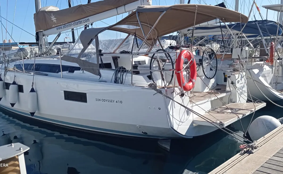Exterior view of Verdejo (Las Galletas), a Jeanneau Sun Odyssey 410 sailboat at Elephant Butte Estates, United States