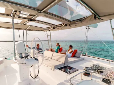 Cockpit of Lagoon 52 F, a catamaran at Medulin, Croatia