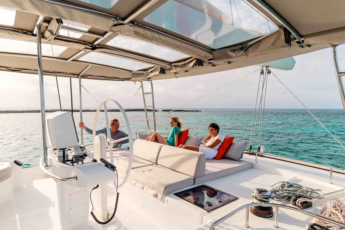 Cockpit of Lagoon 52 F, a catamaran at Medulin, Croatia