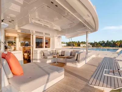 Deck of Lagoon 52 F, a catamaran at Medulin, Croatia