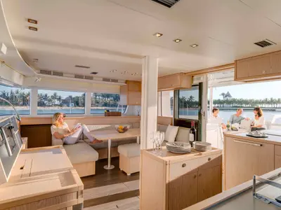 Salon of Lagoon 52 F, a catamaran at Medulin, Croatia