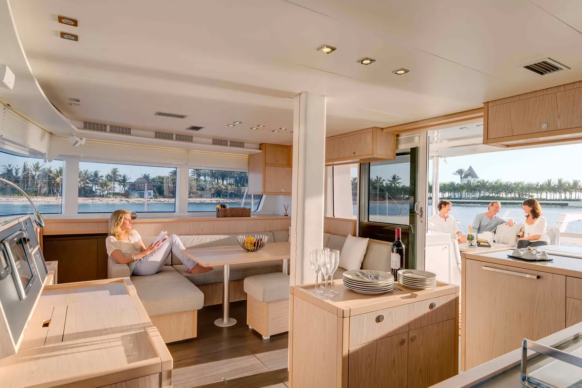 Salon of Lagoon 52 F, a catamaran at Medulin, Croatia