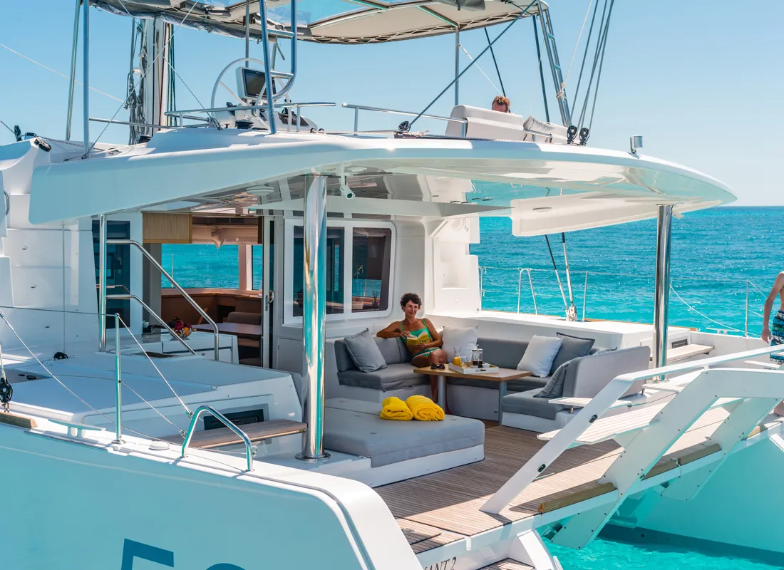 Deck of Lagoon 52 F, a catamaran at Medulin, Croatia