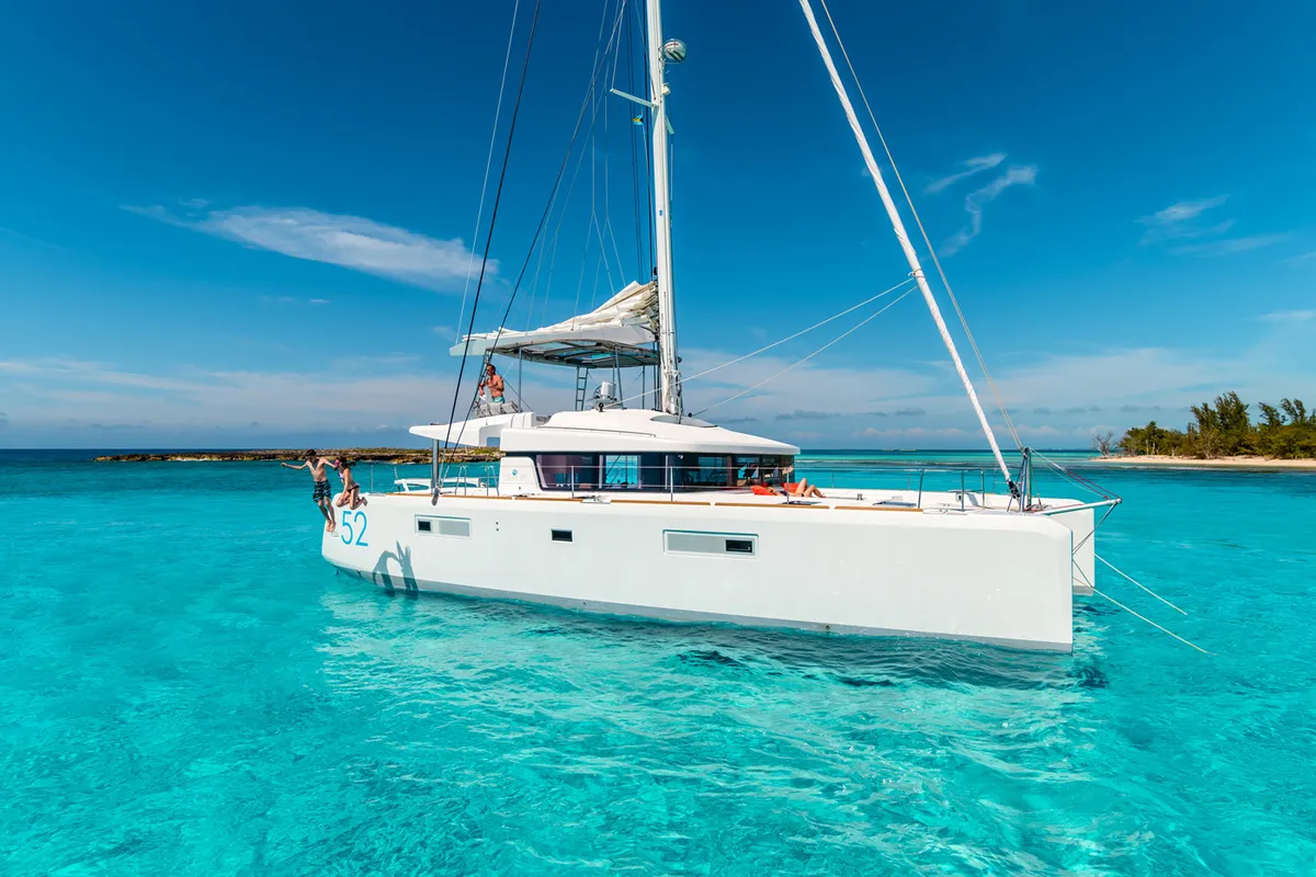 Exterior view of Lagoon 52 F, a catamaran at Medulin, Croatia