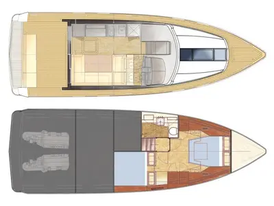 Floor plan of Shine IV, a Fjord 40 Cruiser motorboat at Kontokali, Greece