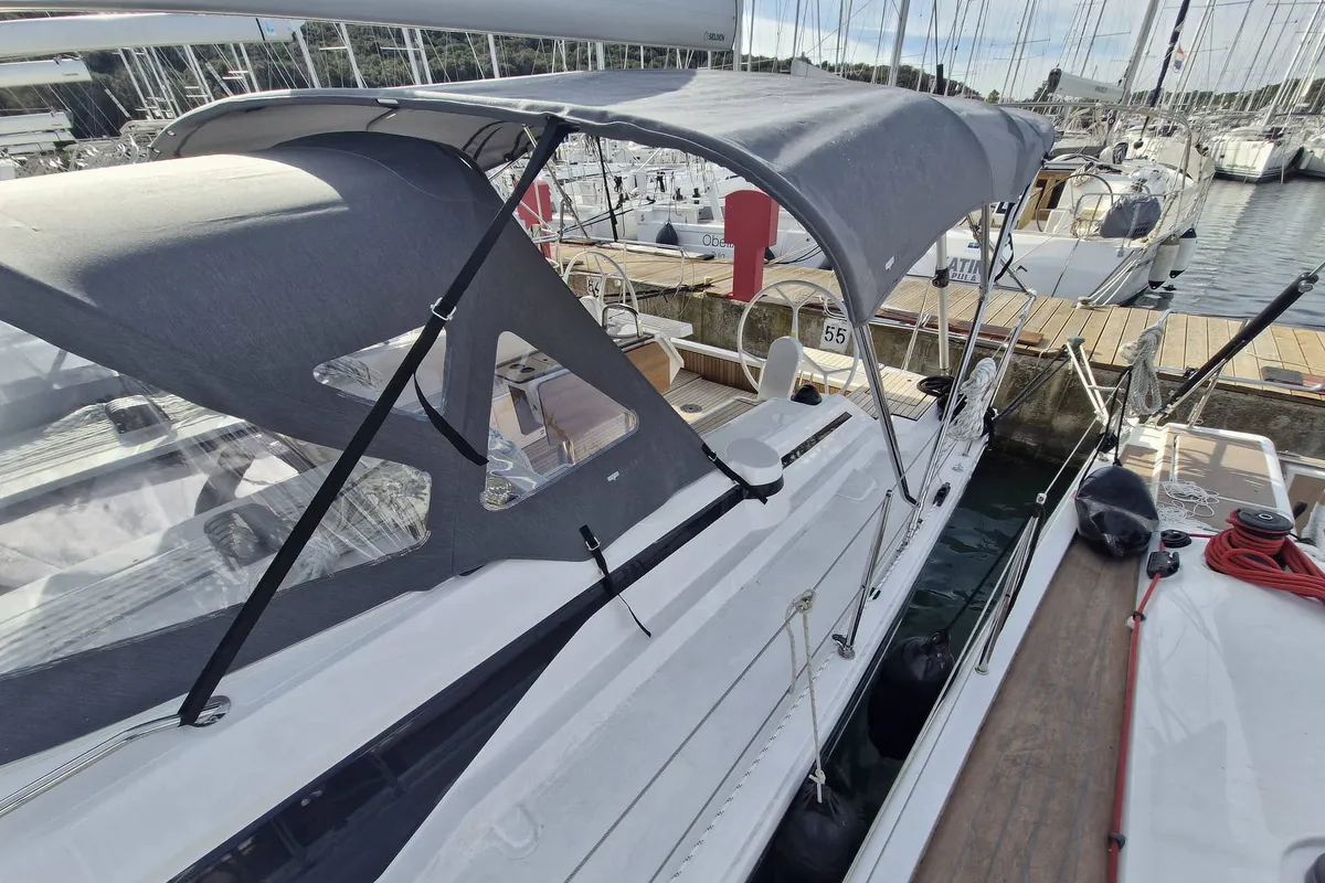 Deck of Williams, a Bavaria C38 sailboat at Grad Pula, Croatia