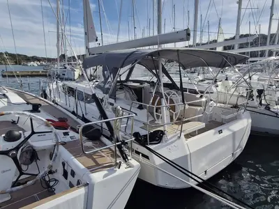 Cockpit of Williams, a Bavaria C38 sailboat at Grad Pula, Croatia
